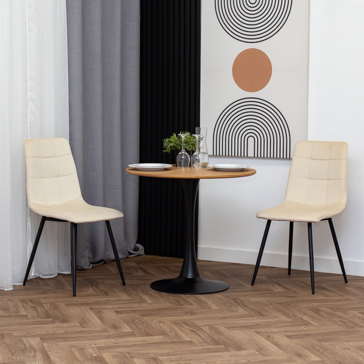 Krzesło tapicerowane welurowe pikowane beżowe do salonu