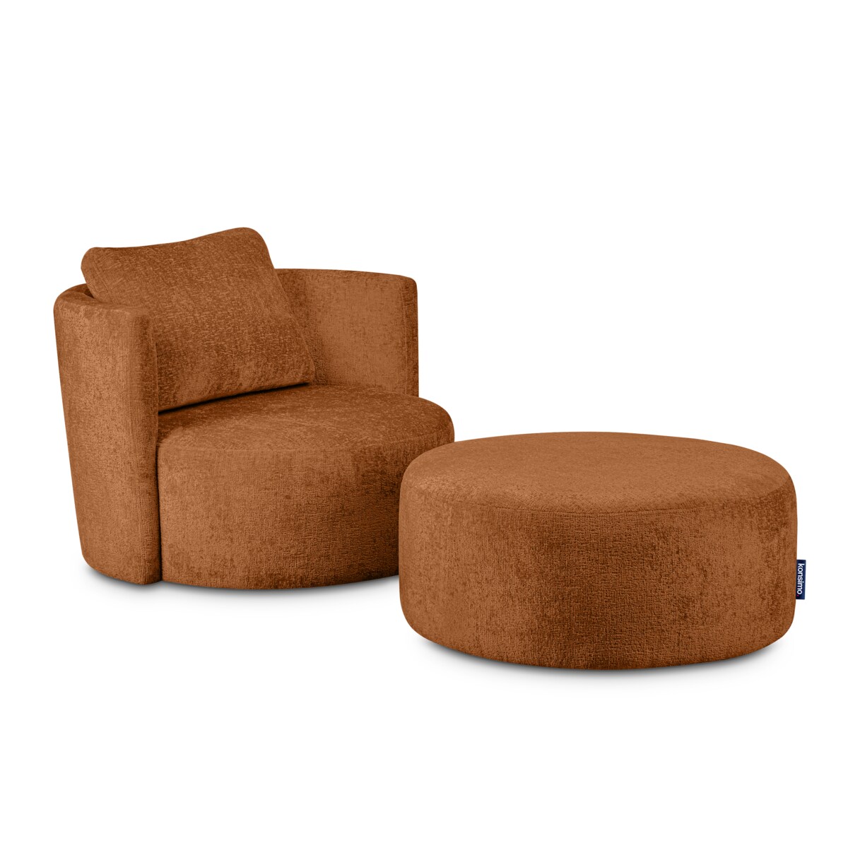 KONSIMO RAGGI Zestaw fotel i puf obrotowy rudy