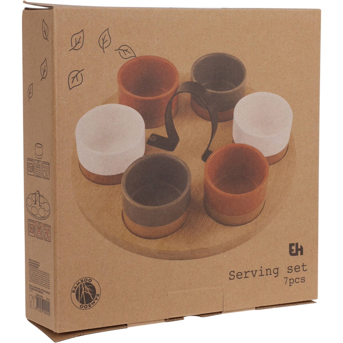 Miseczki na przekąski na bambusowej tacy z uchwytem do przenoszenia