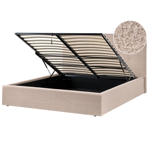 Łóżko z pojemnikiem Boucle LORIENT 160 x 200 cm Beżowy