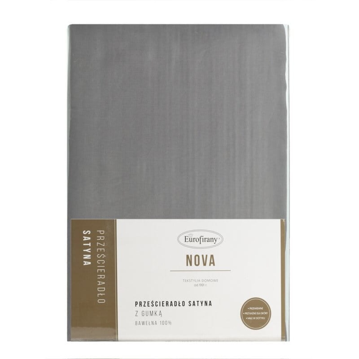 Prześcieradło z Gumką Satyna 180 x 200 Srebrne Szare Satynowe Duże miękkie