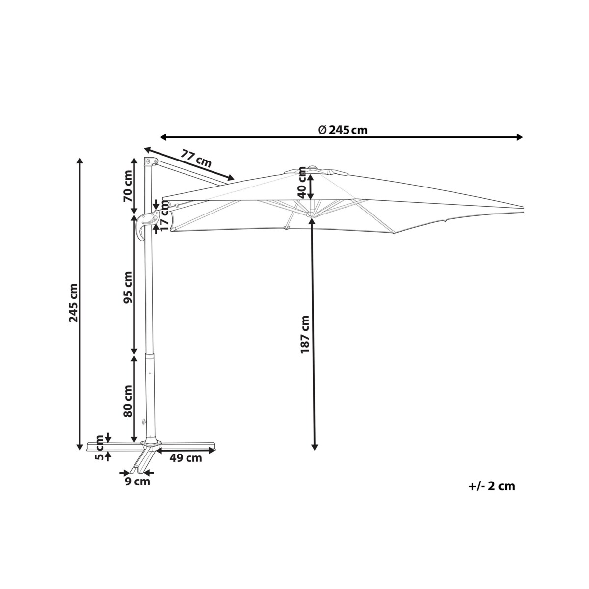 Parasol ogrodowy na wysięgniku 245 cm MONZA II Oliwkowy