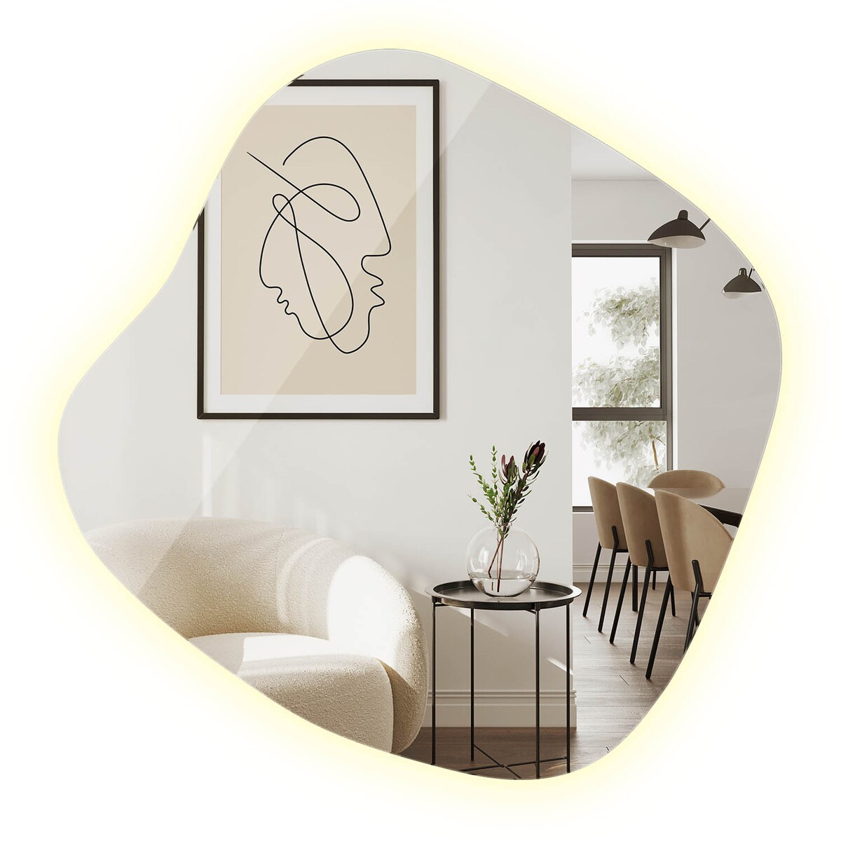 Lustro Nieregularny Kształt LED - 77x76,6 cm - Neutralne Światło