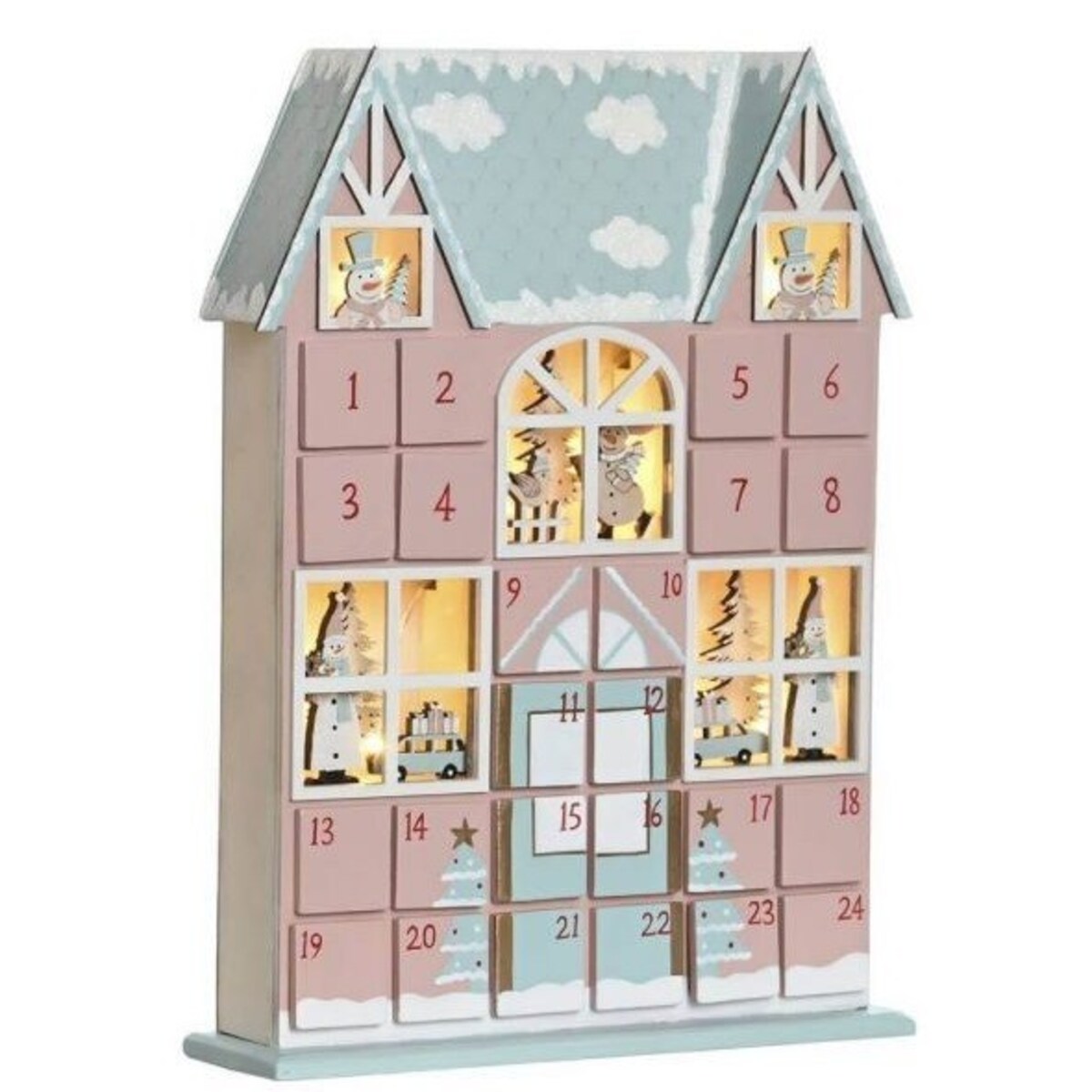 Kalendarz adwentowy LED 34,5x26x7 cm VILLETTA z niebieskim dachem