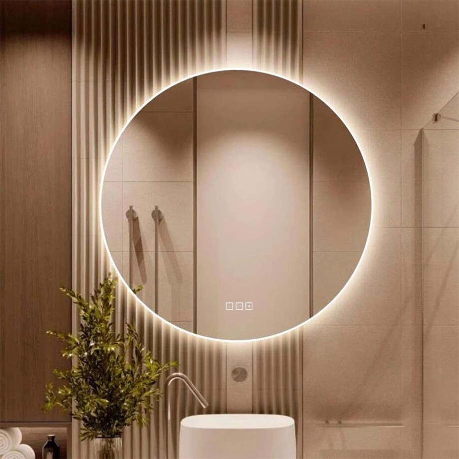 Lustro ścienne LED z ryflowaną ramą ROUND 80cm