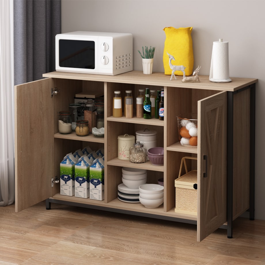 Kredens szafka boczna z otwartymi półkami komoda sonoma kuchnia salon loft