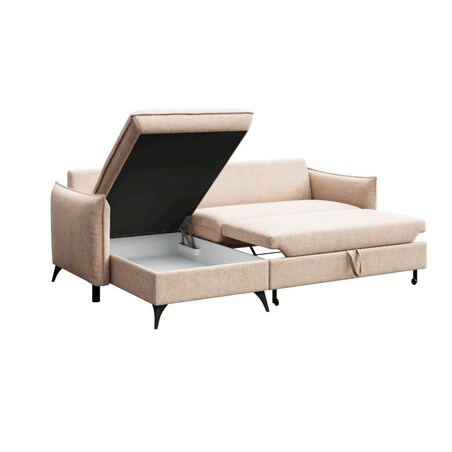 Brim Sofa narożna lewa z funkcją spania i pojemnikiem lewa jasno beżowa