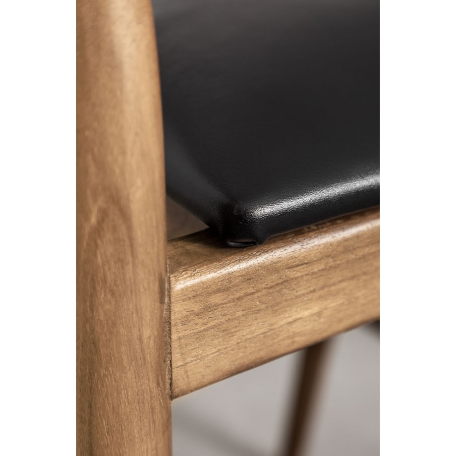 Krzesło barowe drewno tekowe z czarnym siedziskiem Visby 70 cm