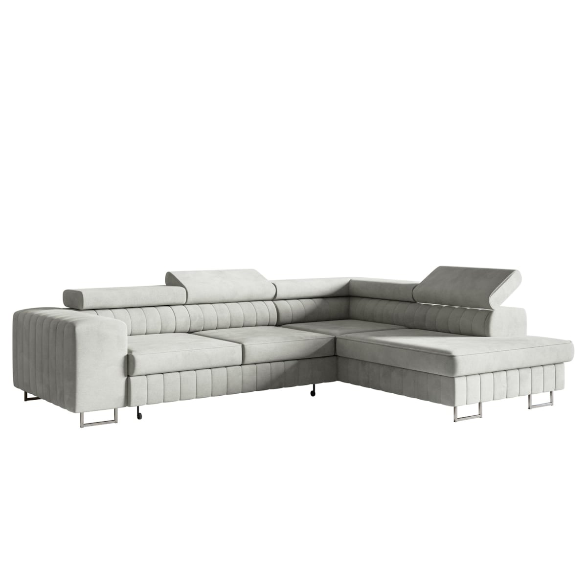 Narożnik NOLA do salonu, na srebrnych nogach-prawostronny-Matt Velvet szary