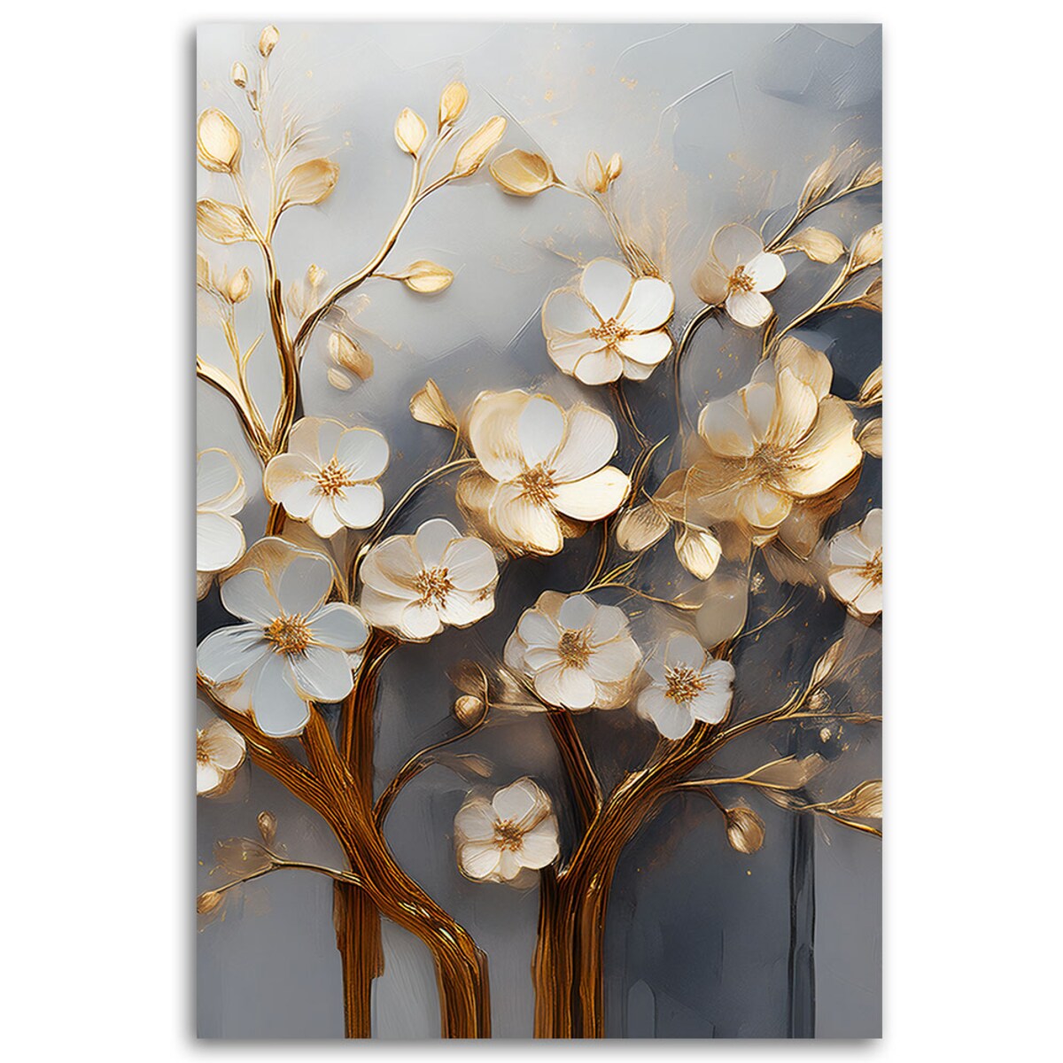Obraz nowoczesny na ścianę do salonu Drzewo Kwiaty Abstrakcja Złoty 70x100