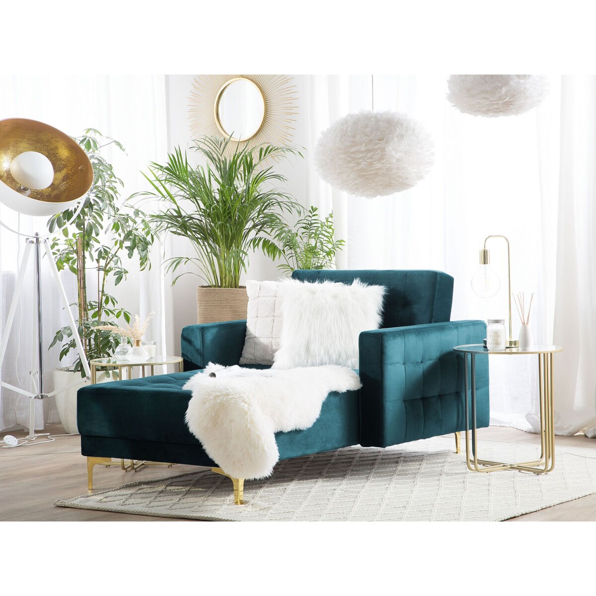 Szezlong welurowy szmaragdowy ABERDEEN