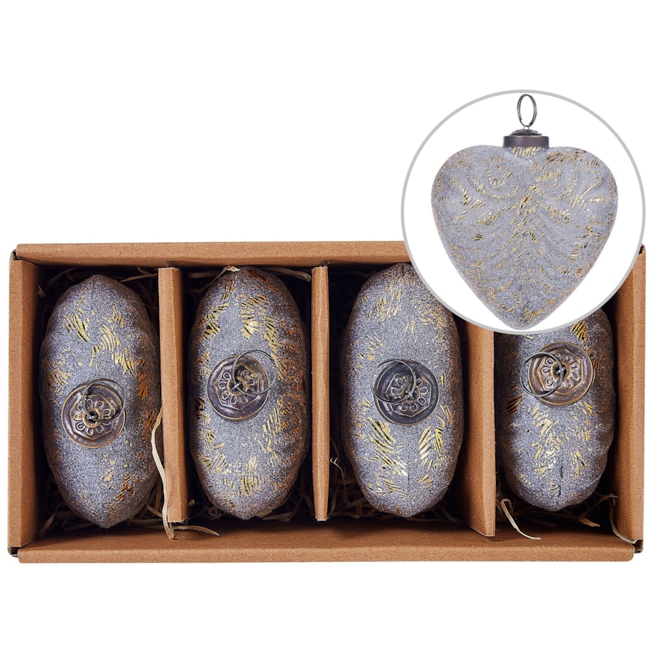 Zestaw 4 bombek serc szklanych szary FERIABLE