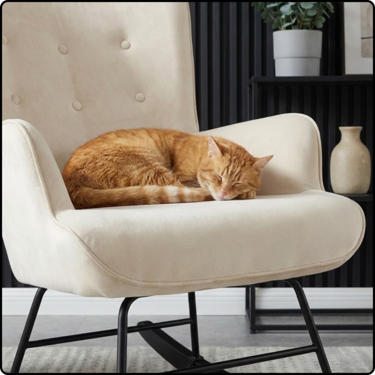 Fotel bujany tapicerowany welur wygodny wypoczynkowy uszak salon beżowy