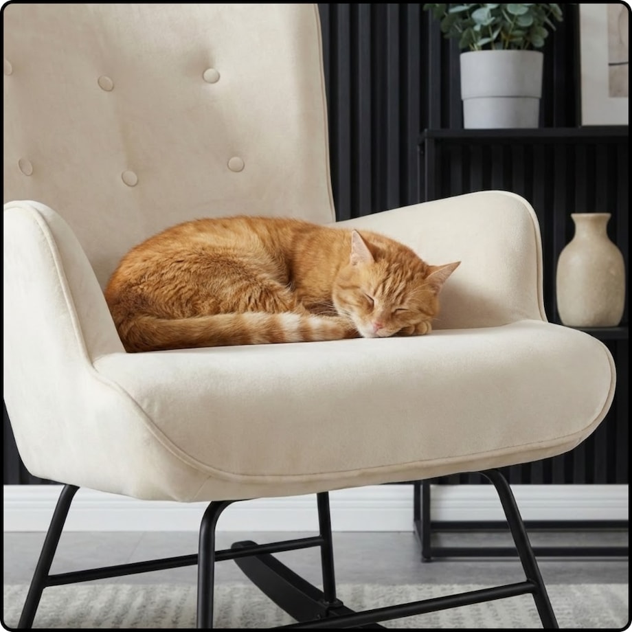 Fotel bujany tapicerowany welur wygodny wypoczynkowy uszak salon beżowy