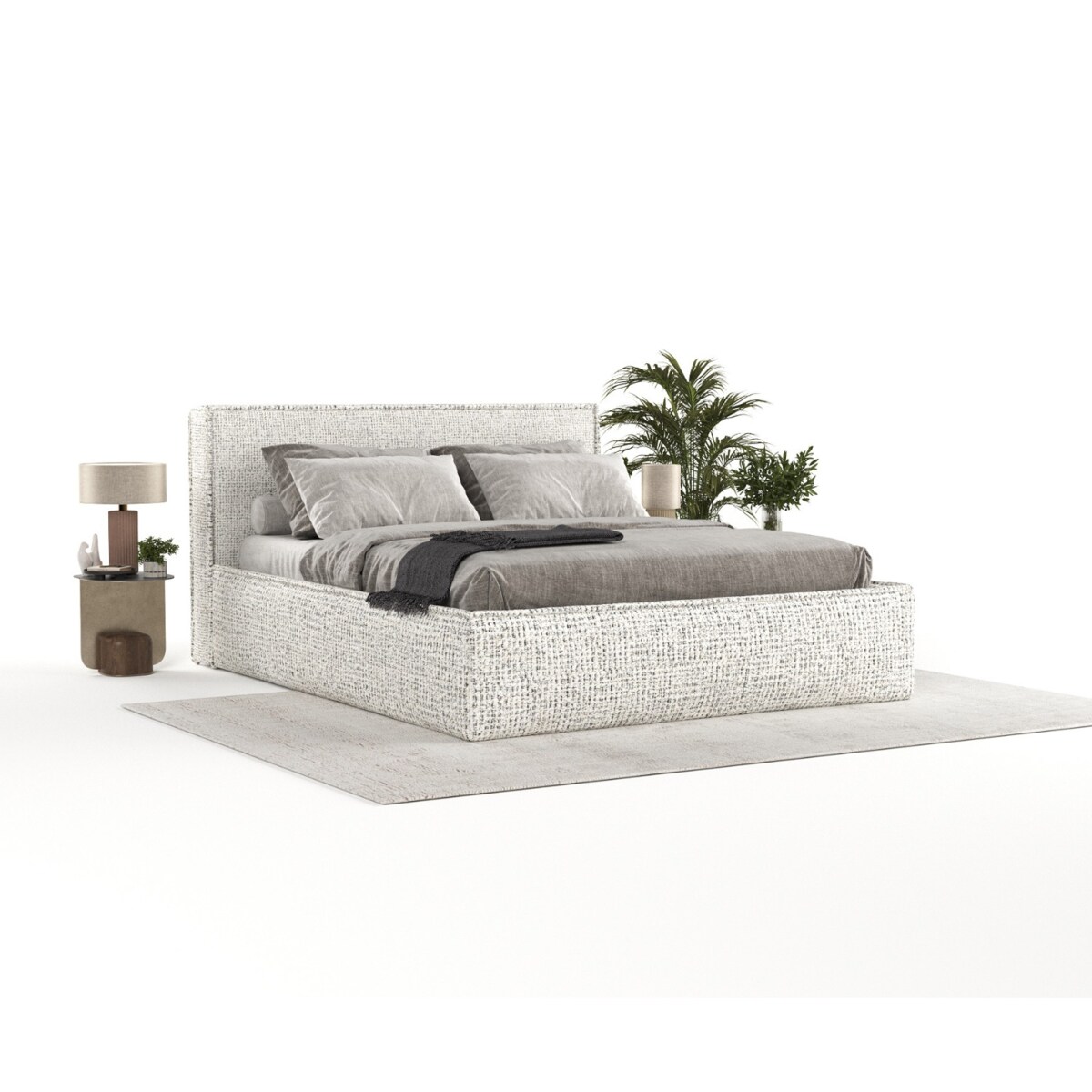 Łóżko kontynentalne SATO 180x200 z pojemnikiem, Kremowo-czarny melanż, tkanina Coco 80