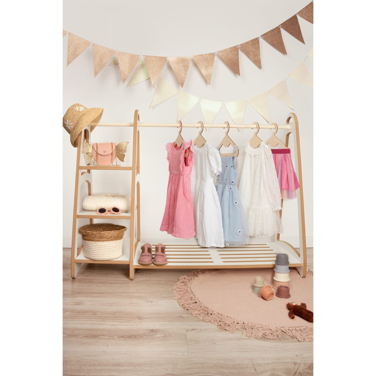 MAXI garderoba szafa wieszak montessori + 5 drewnianych wieszaczków