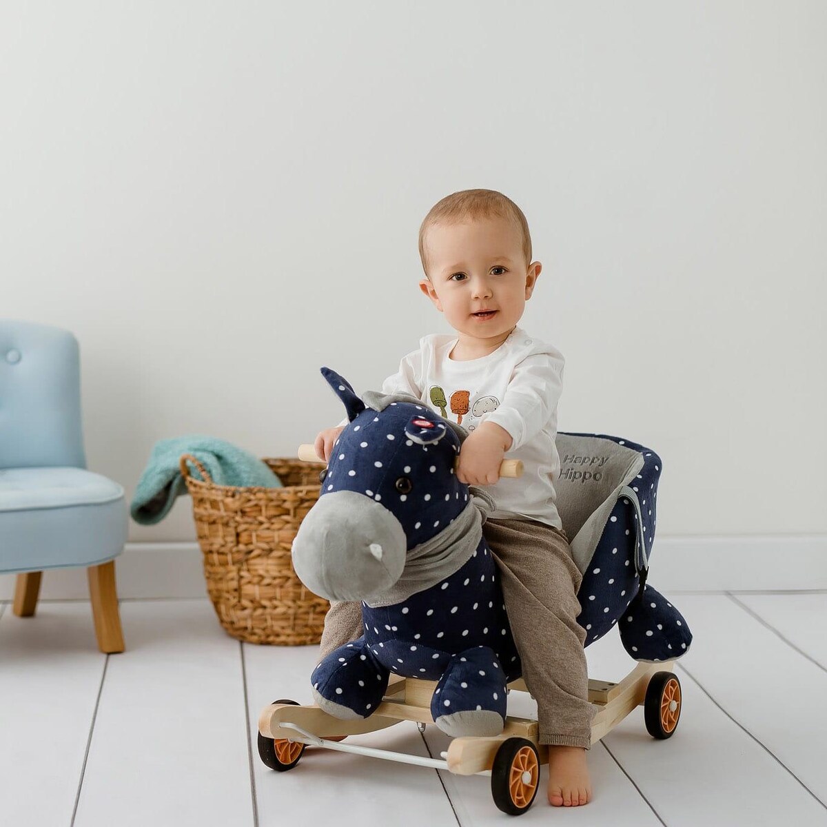 Bujak Konik Granatowy |2w1! Bujak i jeździk | Zabawka dla dzieci | Prezent | Chodzik | Bujak | 12 m + | Interaktywna zabawka | Pierwsze urodziny | Roczek | Happy Hippo