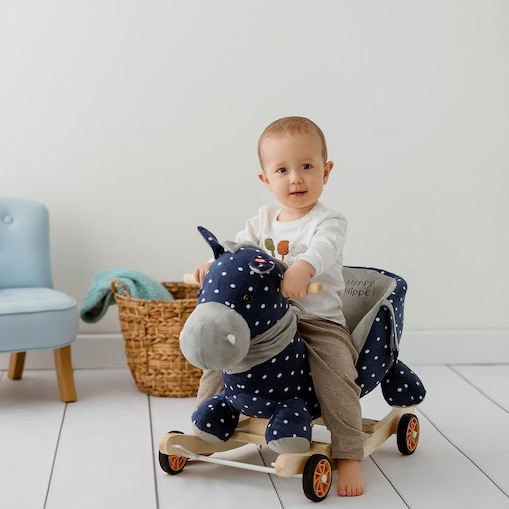Bujak Konik Granatowy |2w1! Bujak i jeździk | Zabawka dla dzieci | Prezent | Chodzik | Bujak | 12 m + | Interaktywna zabawka | Pierwsze urodziny | Roczek | Happy Hippo