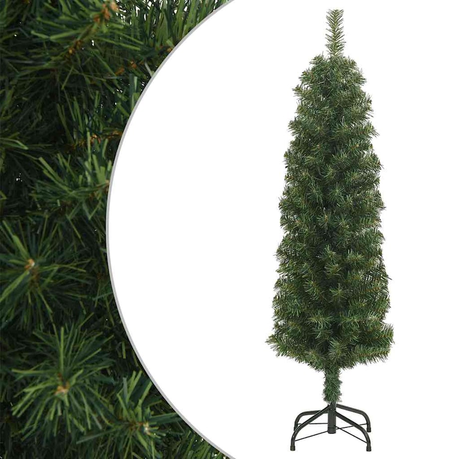 vidaXL Smukła sztuczna choinka ze stojakiem, zielona, 120 cm, PVC
