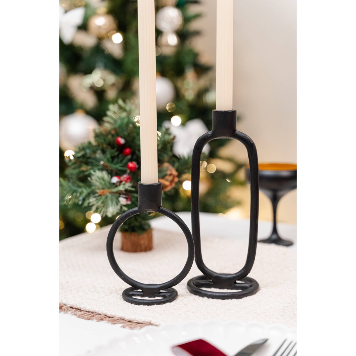 Świecznik dekoracyjny, czarny, aluminium