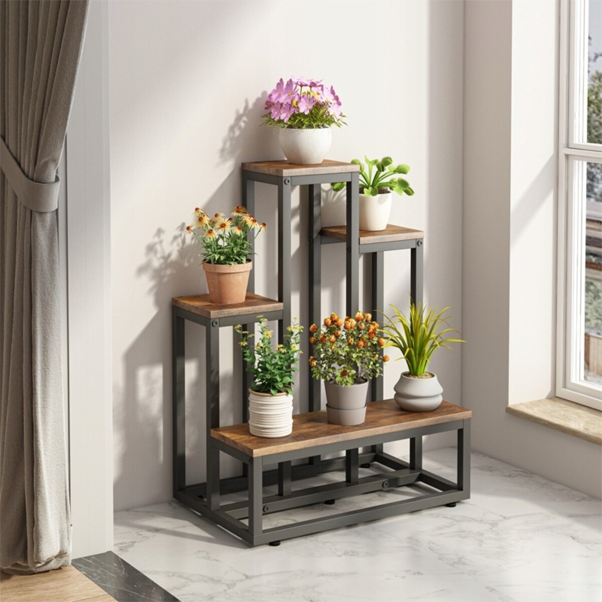 Kwietnik stojący industrialny stojak na kwiaty rustykalny loft półki 67 cm