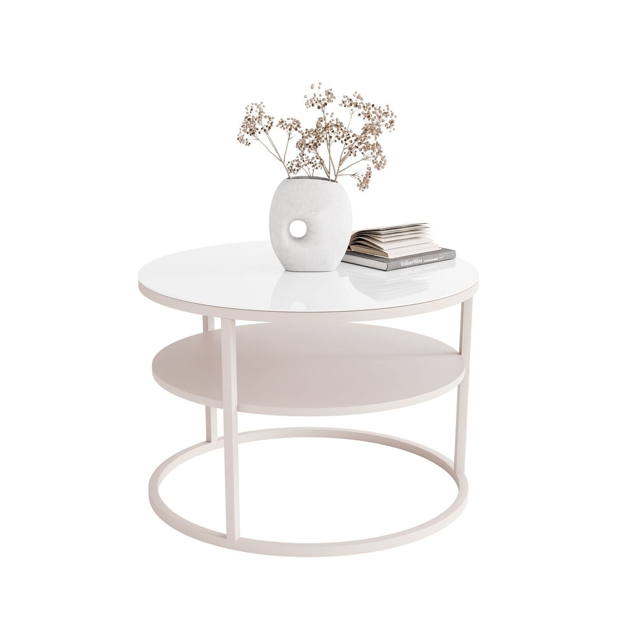 Stolik Kawowy CIRI GLASS KASZMIR z półką, blat białe szkło