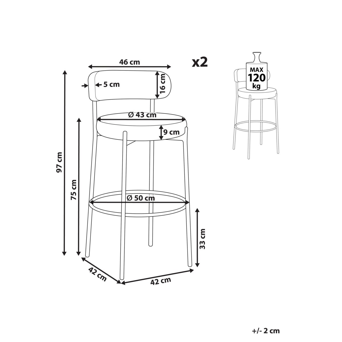 Zestaw 2 krzeseł barowych ALLISON Boucle Biały