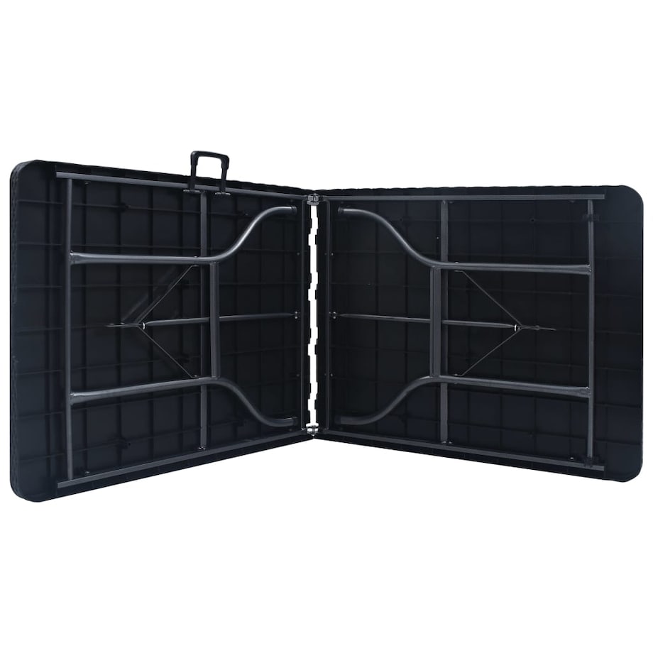 vidaXL Składany stolik, czarny 180x75x72 cm, HDPE, imitacja rattanu
