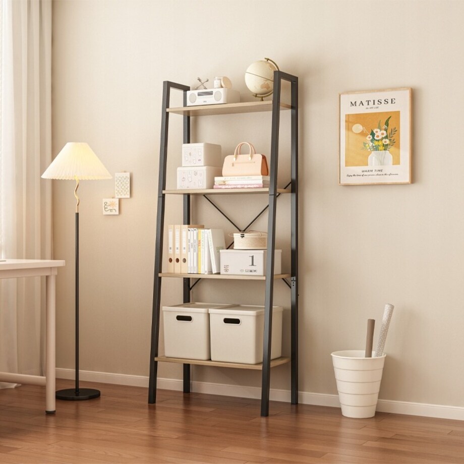 Regał na książki stojący rustykalny drabinka loft retro jasny brąz 4 półki