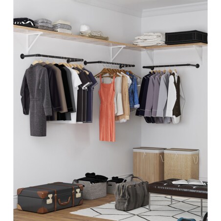 INDUSTRIALNY WIESZAK DRĄŻEK ŚCIENNY NA UBRANIA - CZARNY