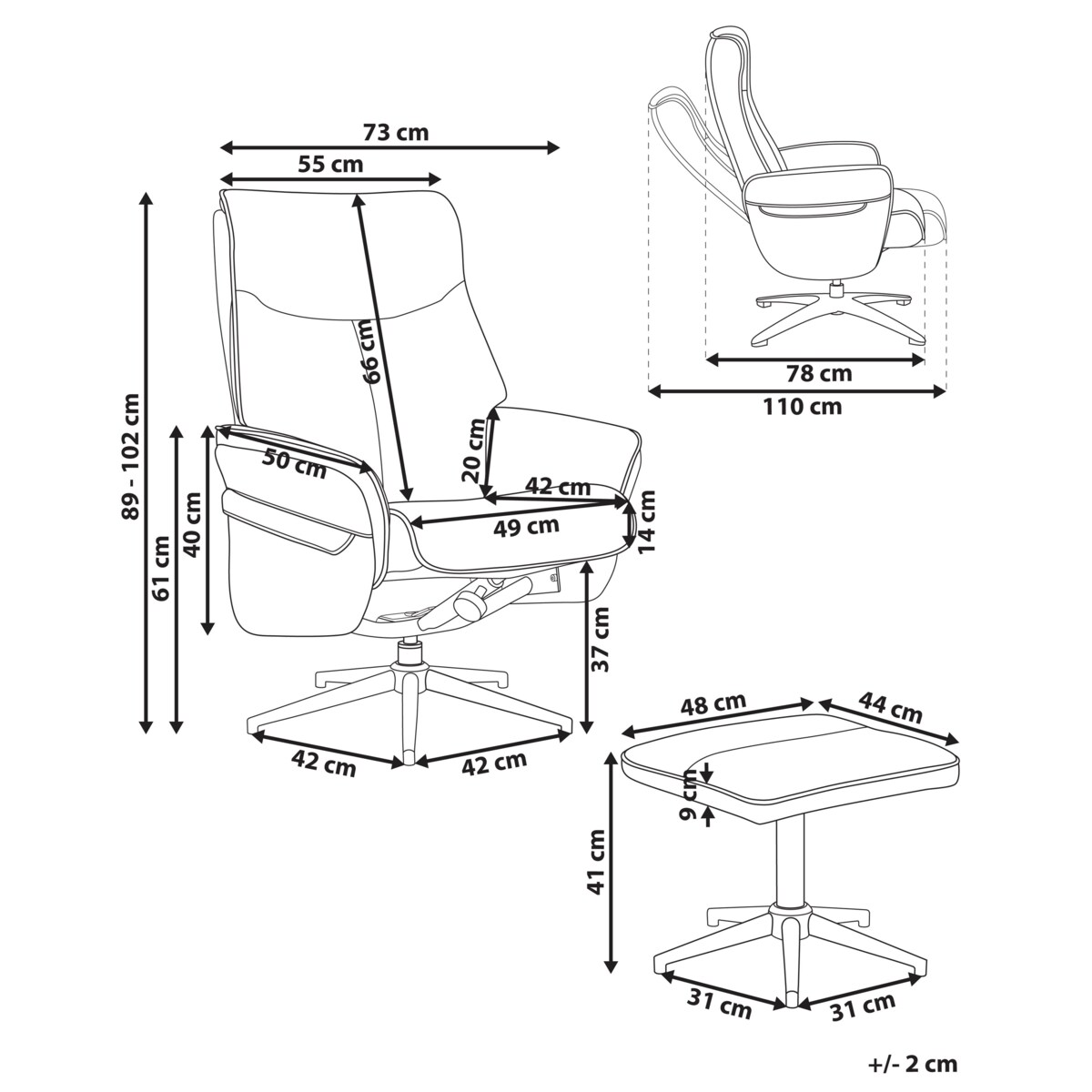 Rozkładany fotel ERATO Ekoskóra Jasnobeżowy