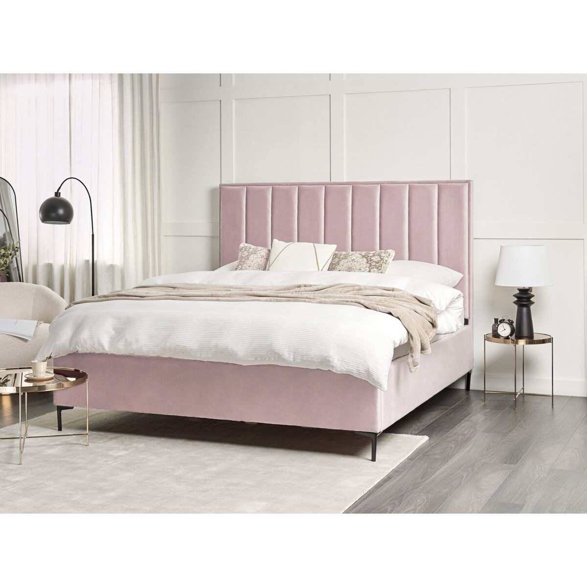 Łóżko z pojemnikiem welurowe 180 x 200 cm różowe SEZANNE