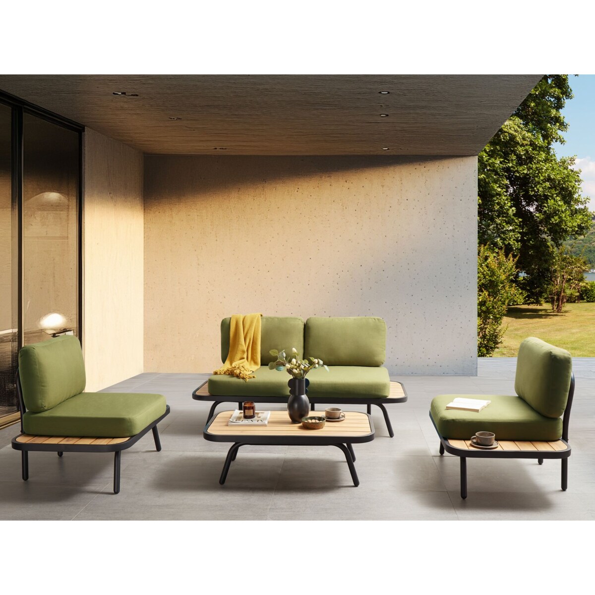 Zestaw ogrodowy ze stolikiem MINOZZO Certyfikowane drewno akacjowe 4 osób Oliwkowy