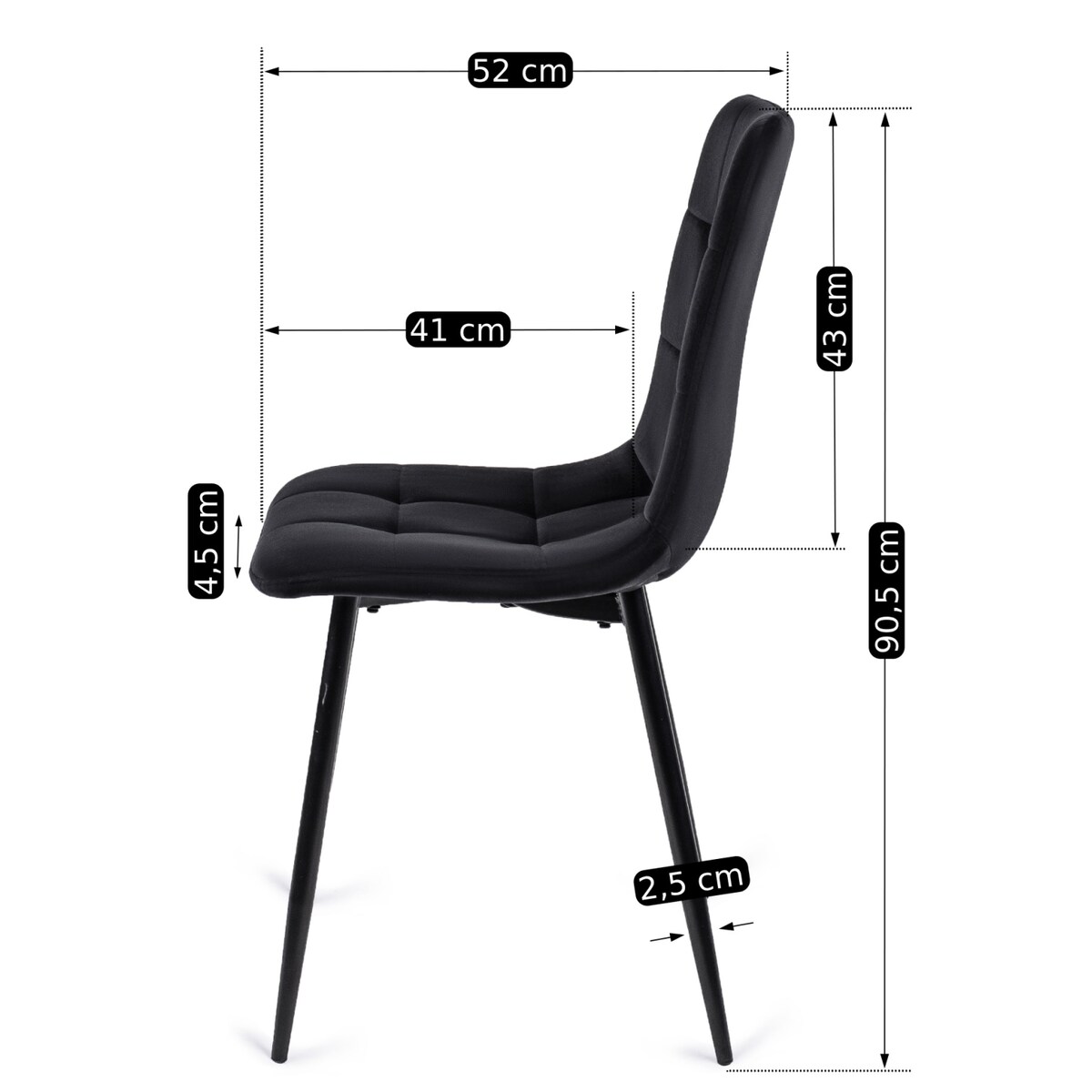 Krzesło Tapicerowane Pikowane Welurowe Kuchenne Do Jadalni Czarne PERU