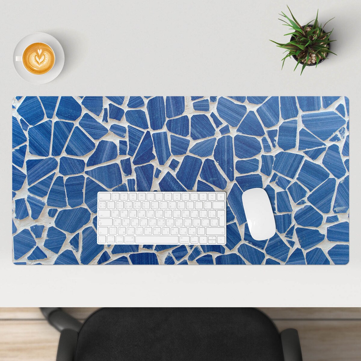 Niebieska mata na biurko Mozaika z fragmentów, 90x45 cm