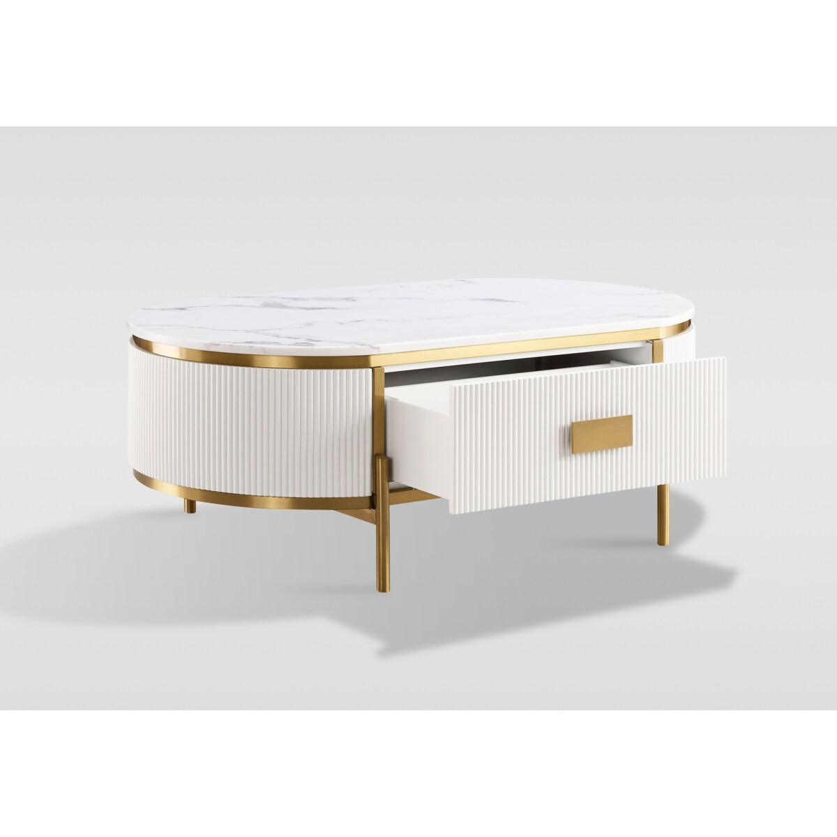 Stolik kawowy glamour z szufladą i marmurem Omega 124x71x48