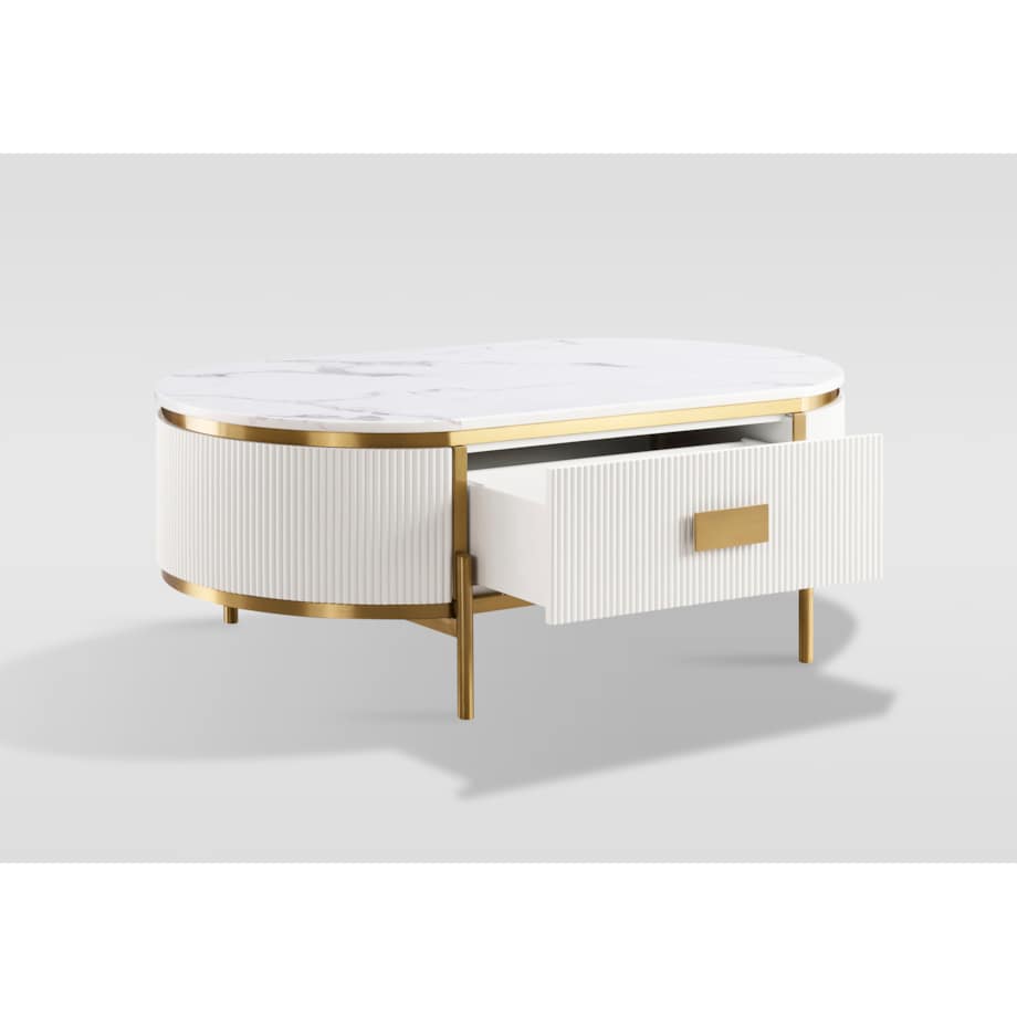 Stolik kawowy glamour z szufladą i marmurem Omega 124x71x48