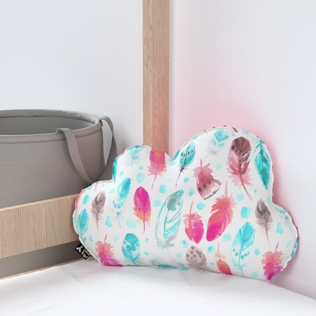 Poduszka Soft Cloud z minky, różowe i turkusowe piórka, 55x15x35cm, Magic Collection