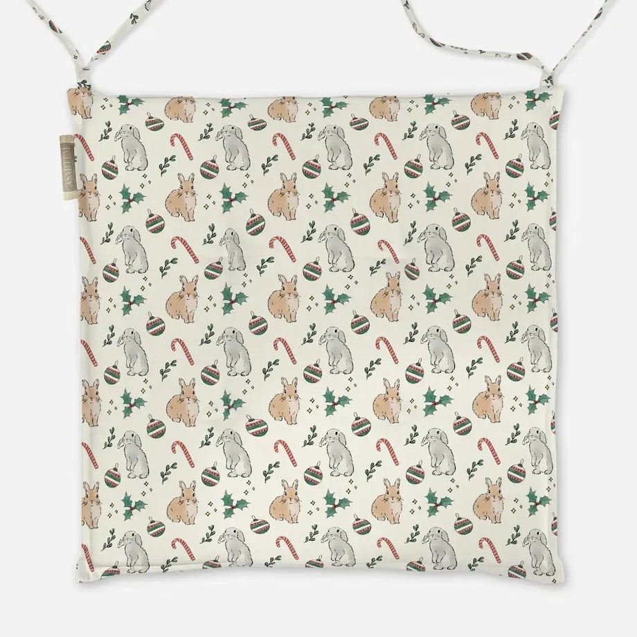 Poduszka świąteczna na krzesło - Akwarelowe króliczki świąteczne