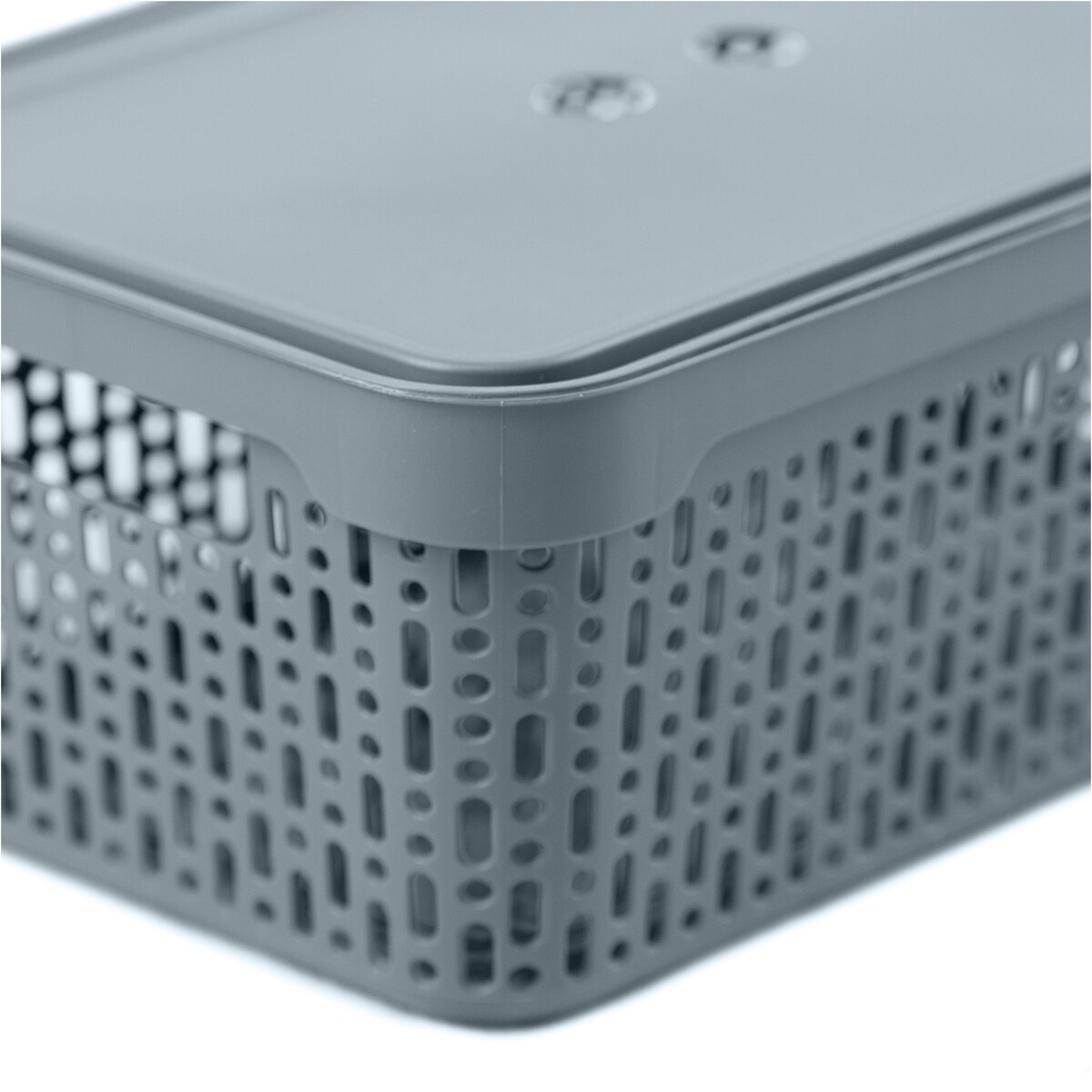 Koszyk Koszyczek Ażurowy L Plastikowy Na Kosmetyki Do Łazienki Pojemnik Z Pokrywką Zamykany Z Dziurkami Szary