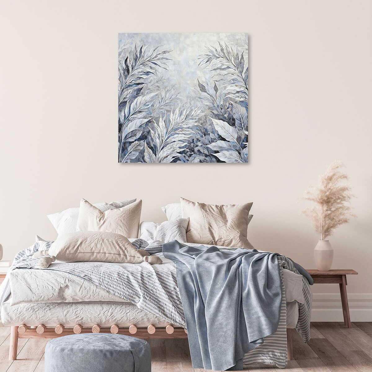 Obrazy na ścianę do salonu Liście Abstrakcja Botanika Szary 60x60