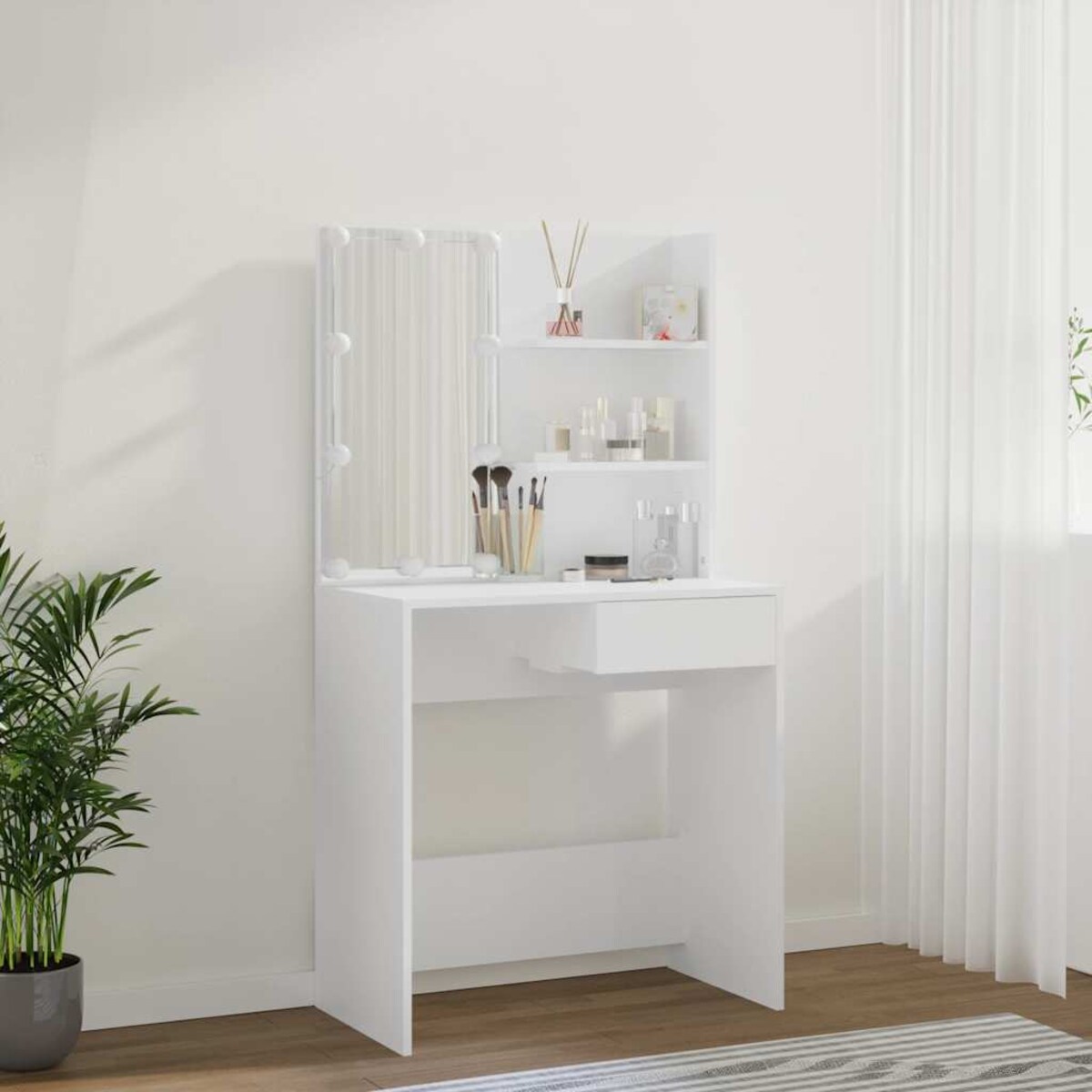 vidaXL Toaletka z oświetleniem LED, biała, 74,5x40x141 cm