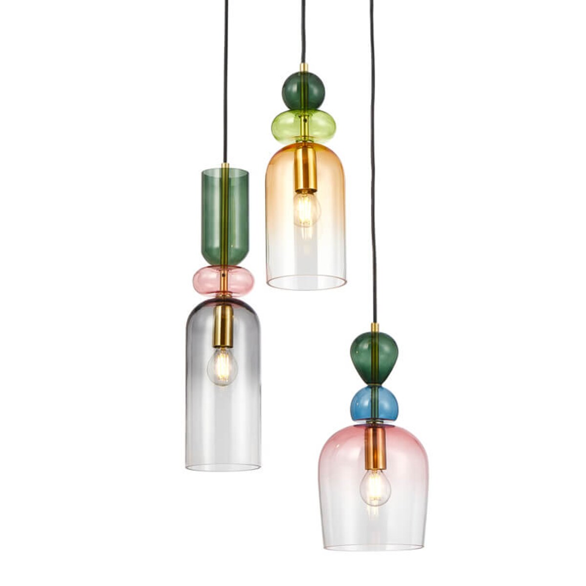 Szklana lampa wisząca Manso PND-37462-3A-MC-GD Italux potrójna multikolor
