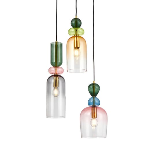 Szklana lampa wisząca Manso PND-37462-3A-MC-GD Italux potrójna multikolor