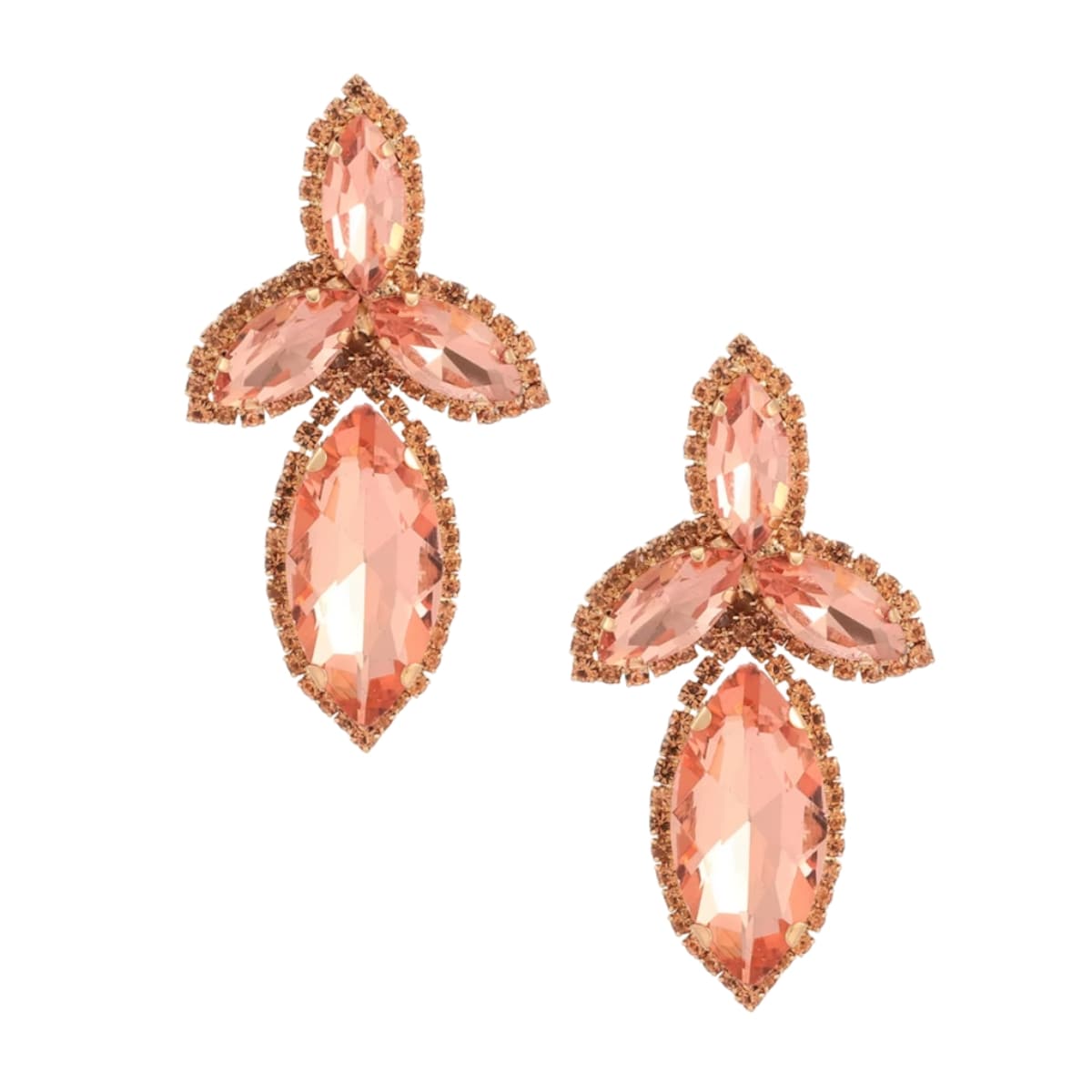 Złote łososiowe kolczyki brzoskwinia jasne duże kryształy wizytowe TREND