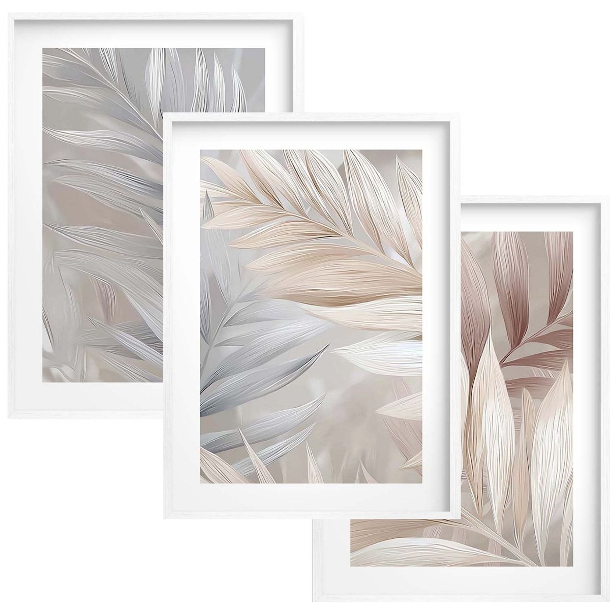 Plakaty w ramkach Liście Boho Obrazy do sypialni Pióra Ecru Beż Dekoracje