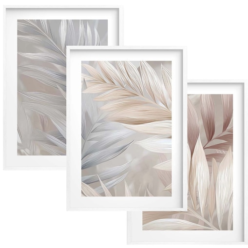 Plakaty w ramkach Liście Boho Obrazy do sypialni Pióra Ecru Beż Dekoracje