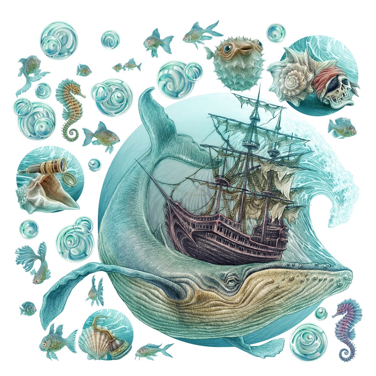 Zestaw naklejek na ścianę, Morski statek, 80cm