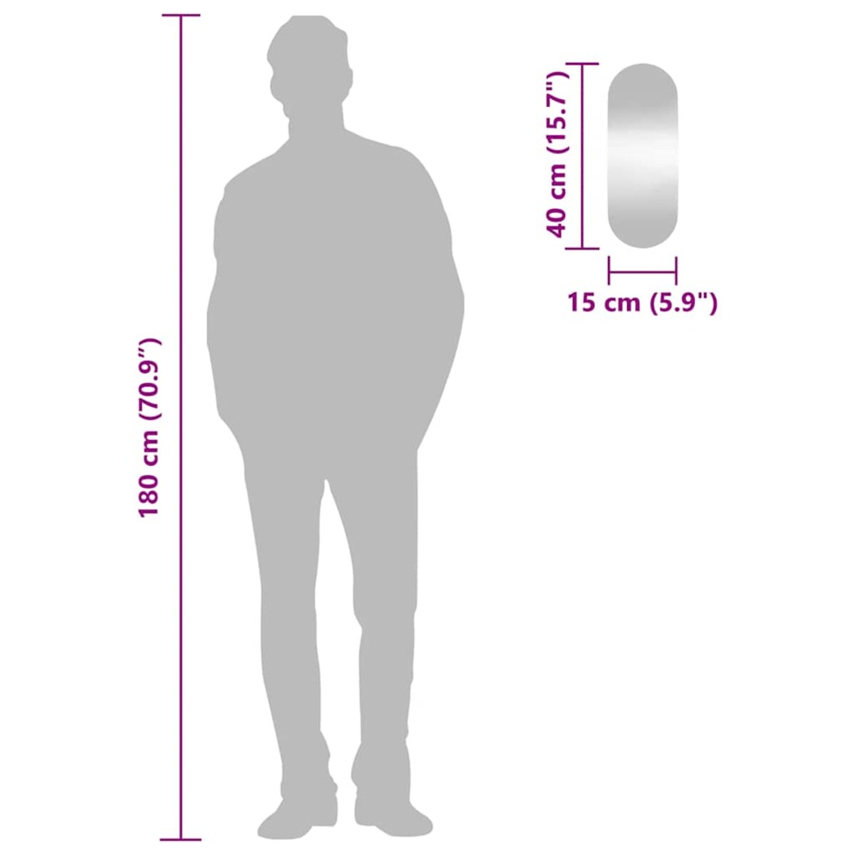 vidaXL Lustro ścienne, 15x40 cm, szklane, owalne