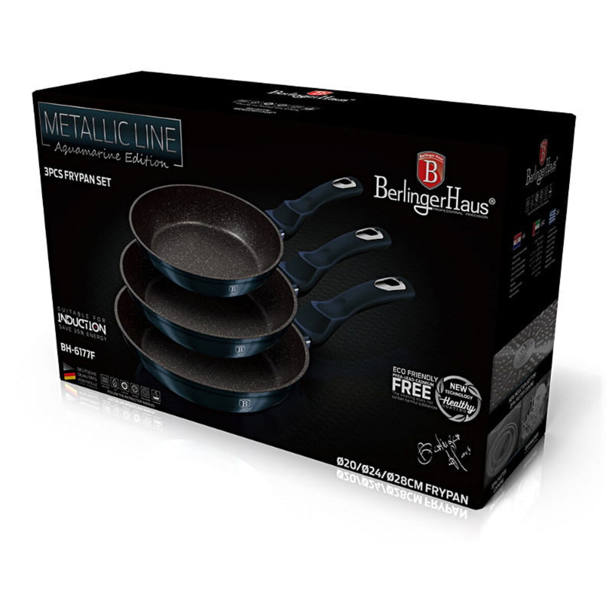 Zestaw 3 patelni marmurowych Berlinger Haus niebieskie BH-6177